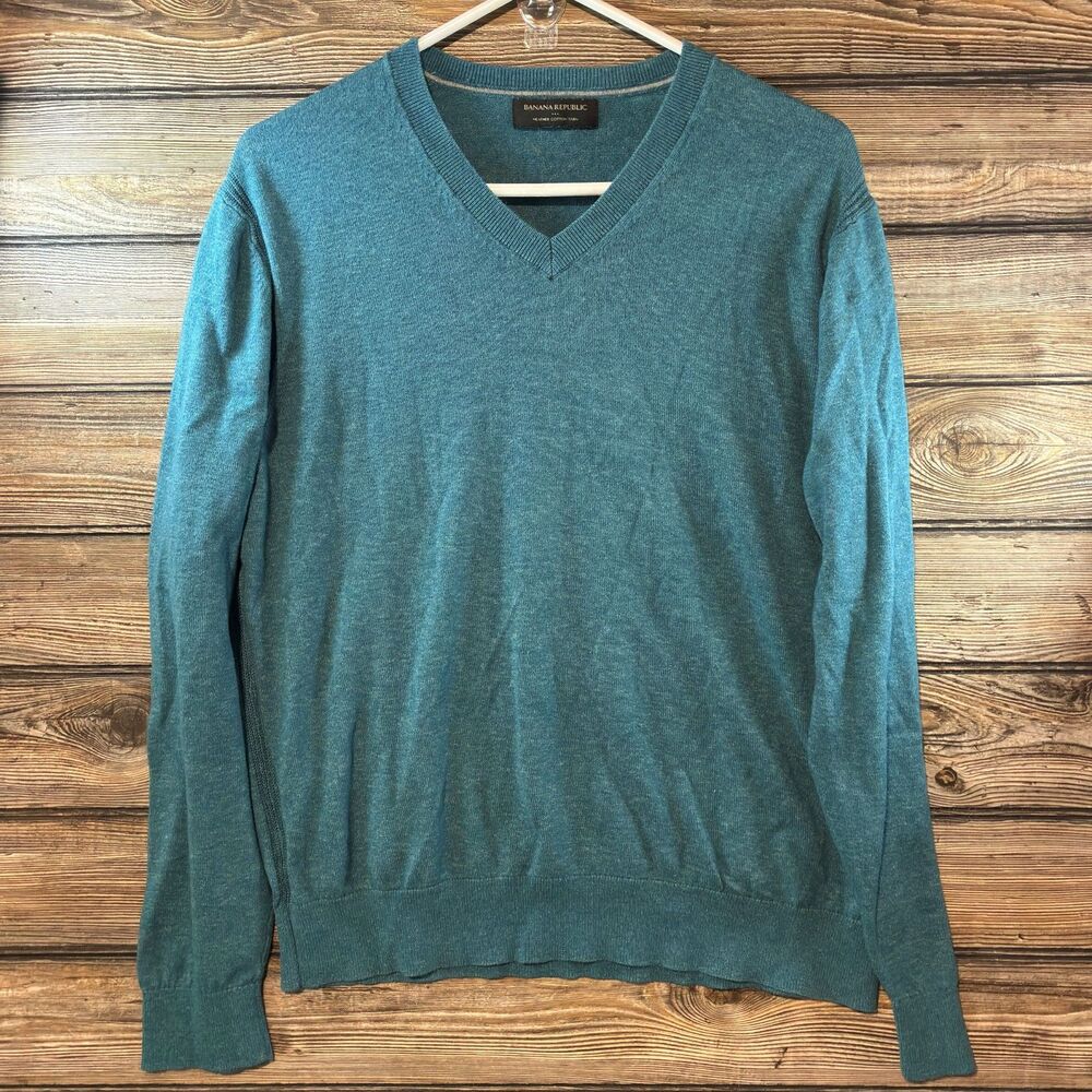 Banana Republic Heathered Teal V-Neck Sweater